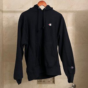 Champion Men's Reverse Weave Heavyweight Black Pullover Hoodie, medium